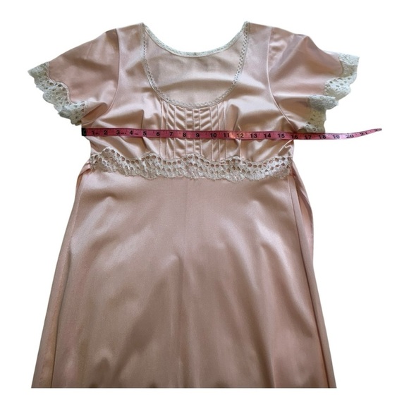 Vintage Nightgown Teddy Light Pink Lace Nylon Tie Back Long Length - Size Medium - Picture 9 of 14